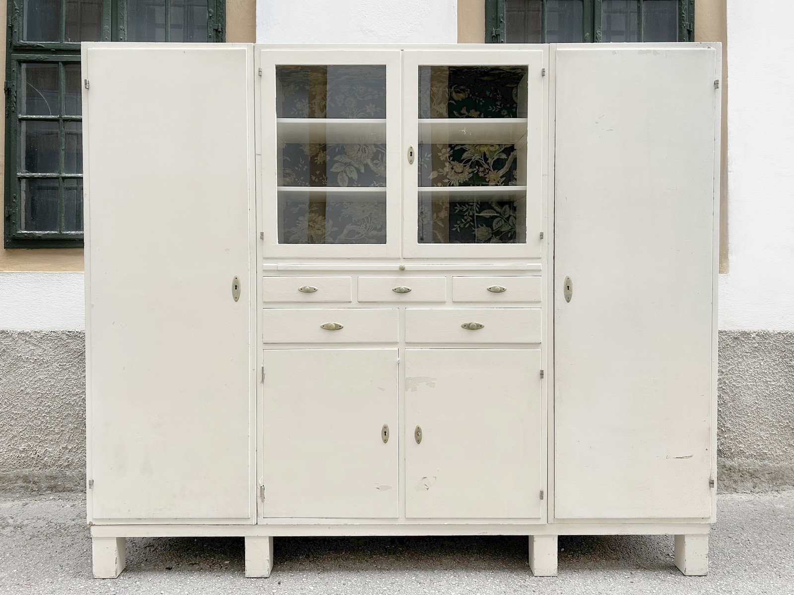 Küchenschrank antik MidCentury Vintage Möbel creme Omas Schüttenregal