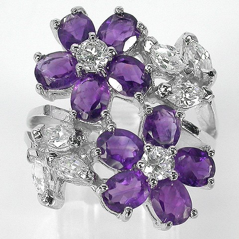 Ring 925 Silber Amethyst und Zirkonia Edelsteine Schmuck