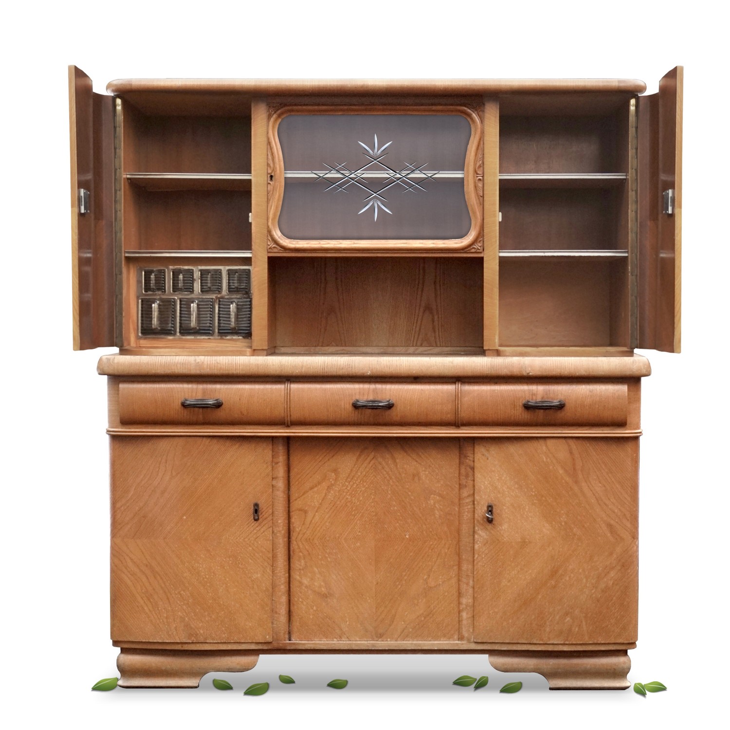 Küchenschrank Vintage Midcentury Küche Schütten Schüttenregal antik Vollholz Rundbau Möbel