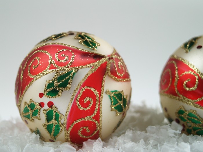 Christbaumschmuck rot grün gold Glas Handarbeit