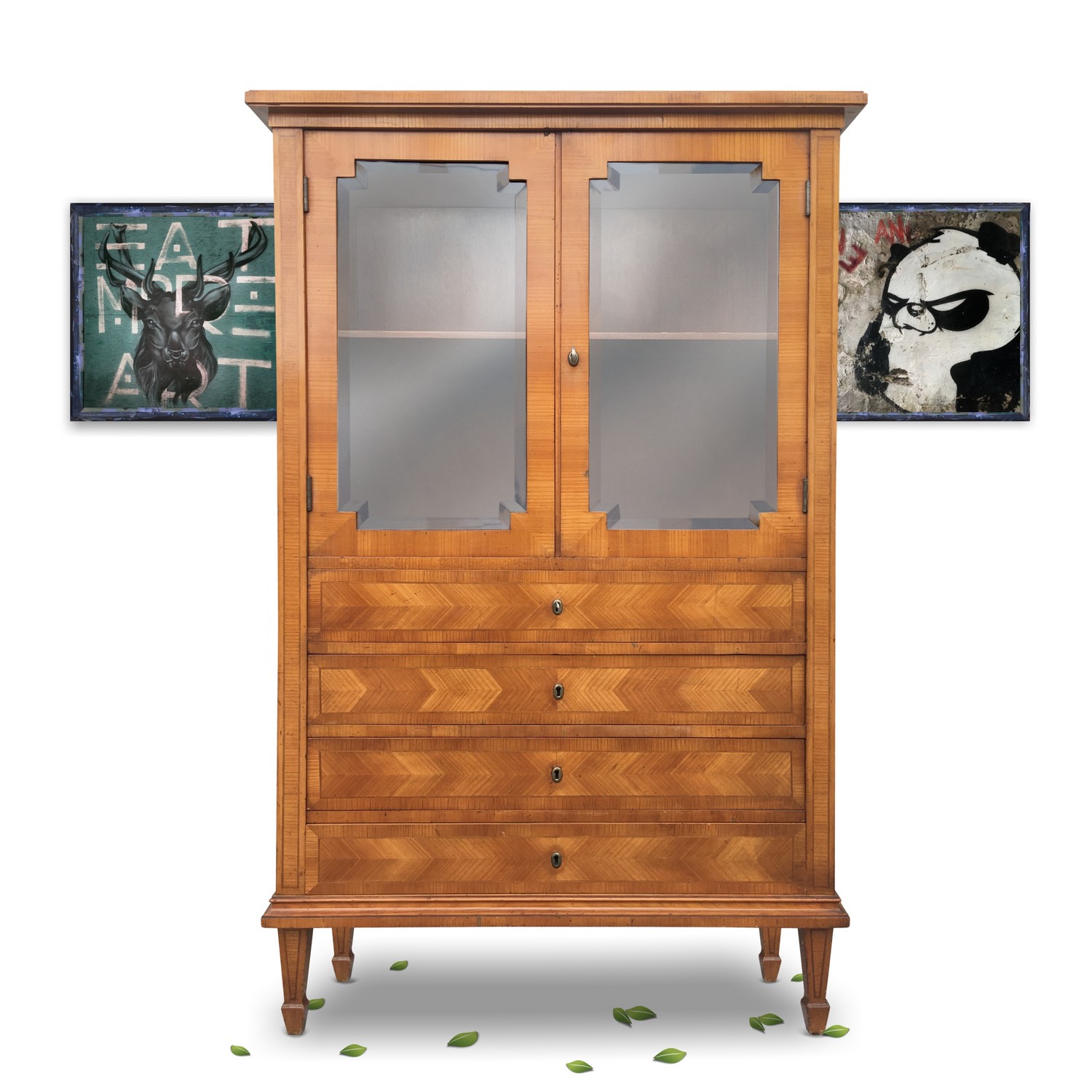 Schrank Vitrine Halbschrank mit Vitrinenteil und vier Laden antik Pfeilerschrank Vertiko Schrank Vitrine Halbschrank mit Vitrinenteil und vier Laden antik Pfeilerschrank Vertiko