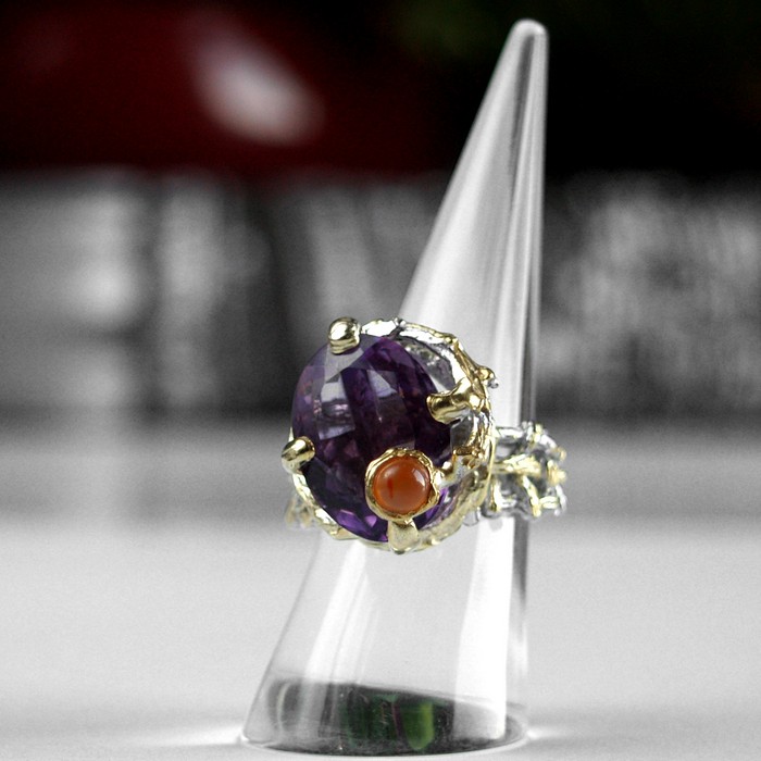 Ring 925 Silber zierlich großer Amethyst Karneol