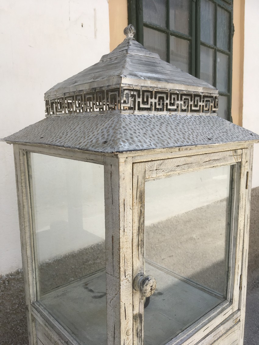 Laternenschrank groß creme Shabby Chic Landhausstil Holz Vitrine