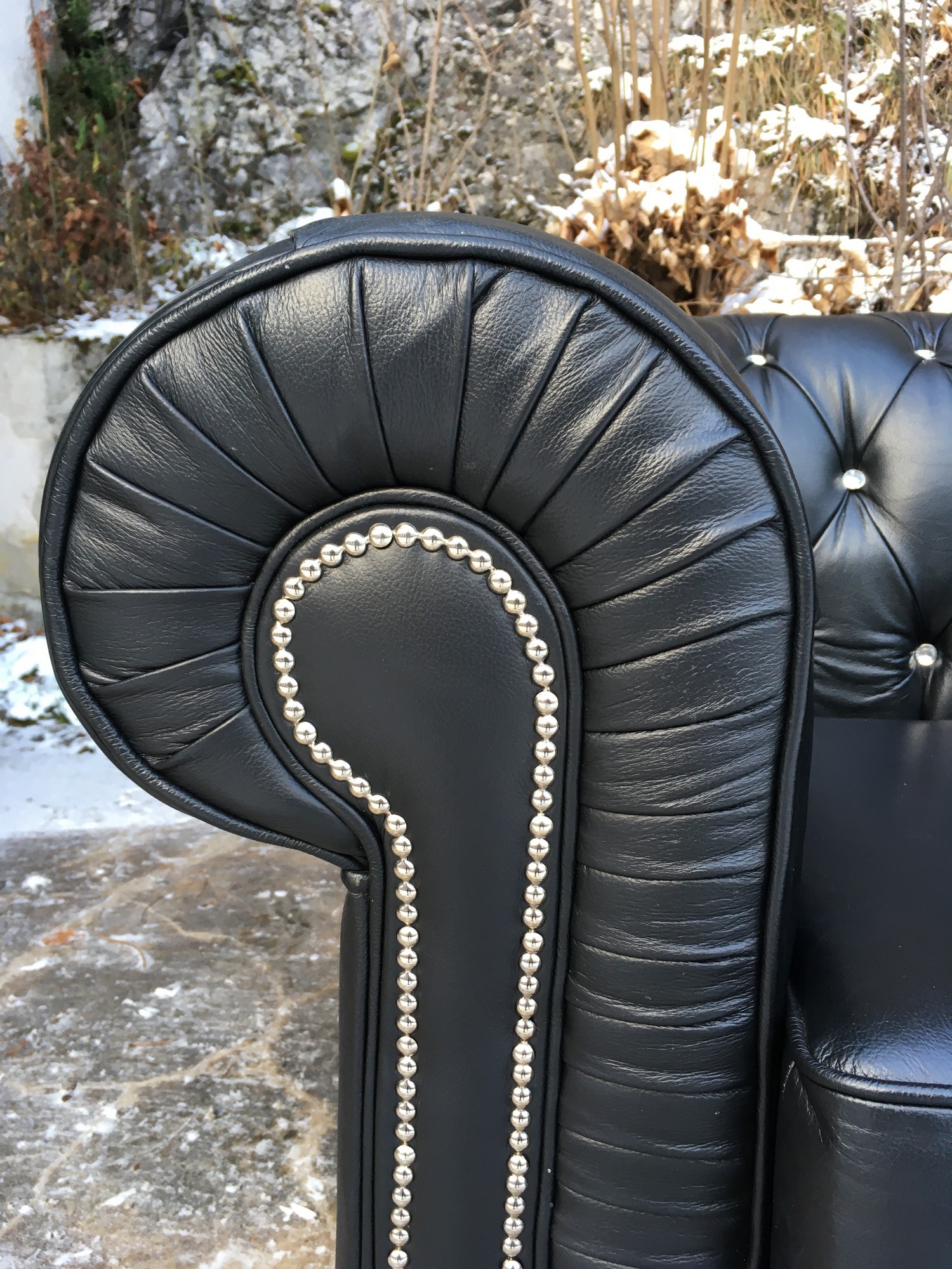 Chesterfield Sessel schwarz Kristallknöpfe Armlehnstuhl Fauteuil Antikstil noir