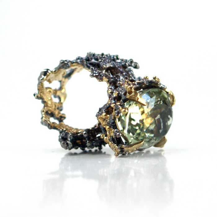 Ring 925 Silber Edelstein Amethyst Korallenform handgefertigt