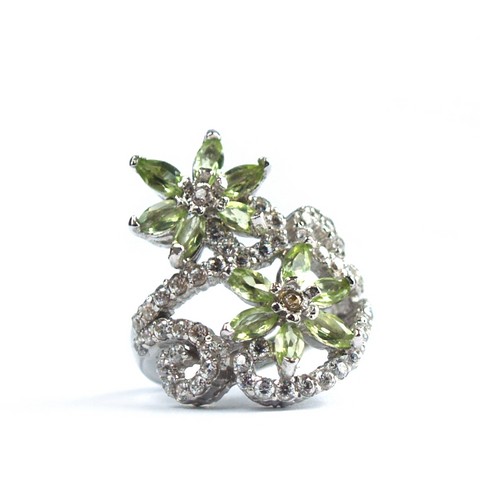 Ring 925 Silber Schmuck natürlicher Peridot und Zirkonia, handgefertigt! 