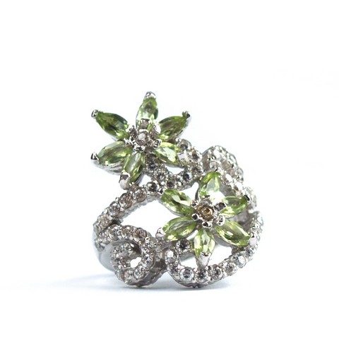 Ring 925 Silber Schmuck natürlicher Peridot und Zirkonia, handgefertigt!