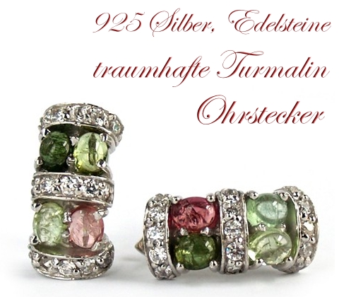 Ohrstecker Silber 925 Cabochon Turmaline rosa grün Edelstein Ohrringe Ohrringe 925 Silber Turmaline