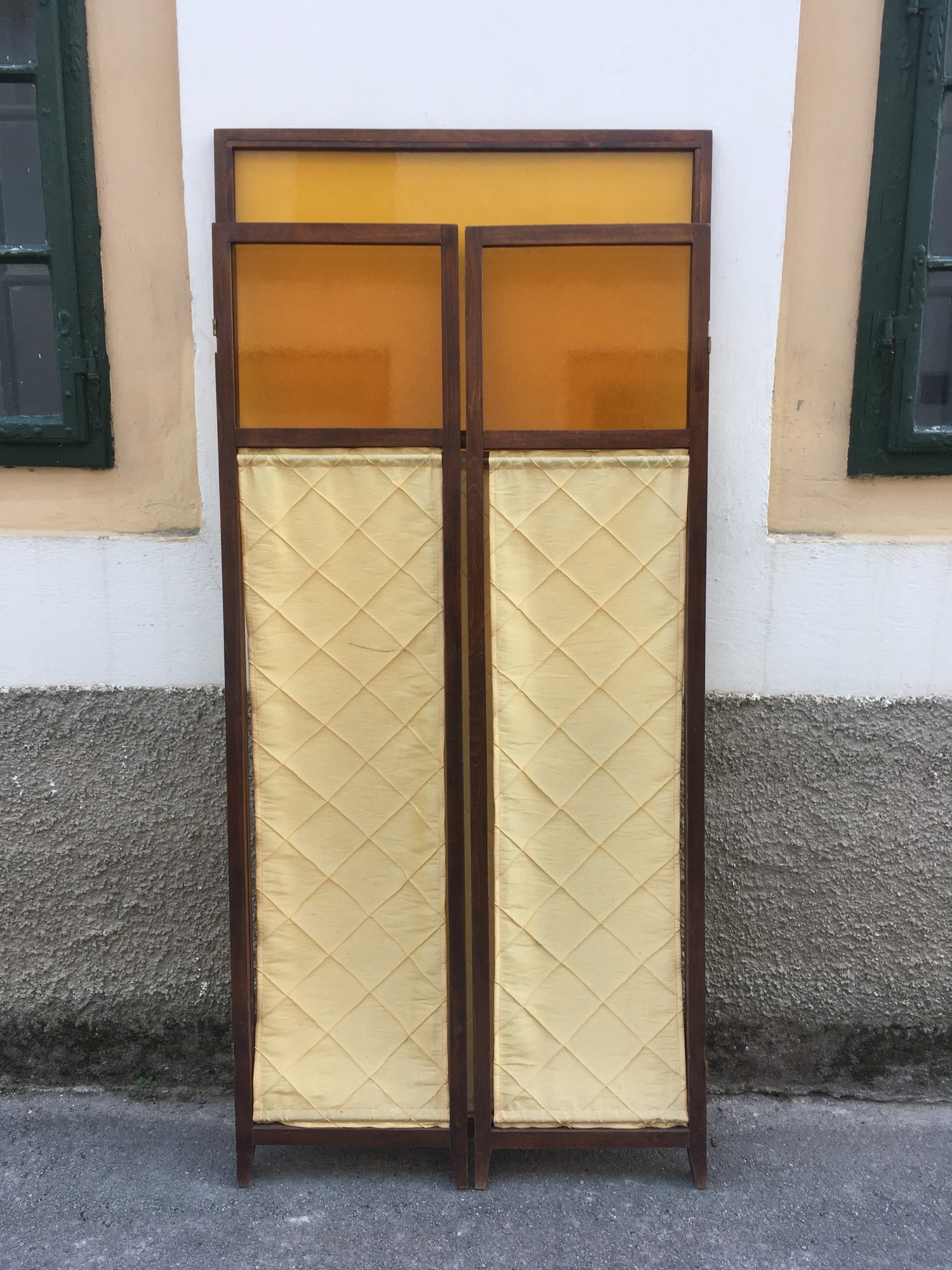 Paravent Raumteiler spanische Wand Stellschirm Holz Glas Stoff