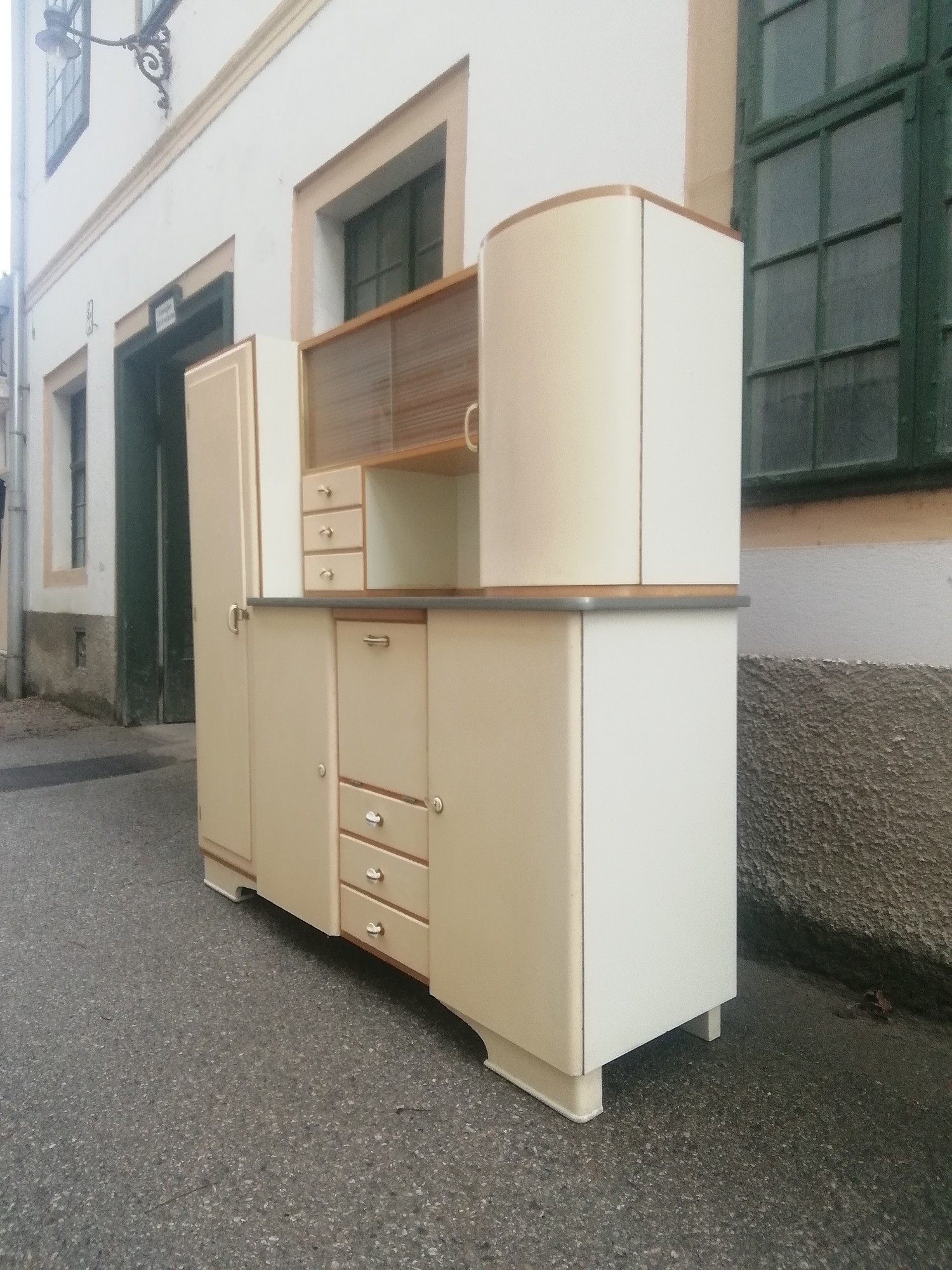 Küchenschrank antiker Schrank creme Vintage Kredenz Geheimtüre