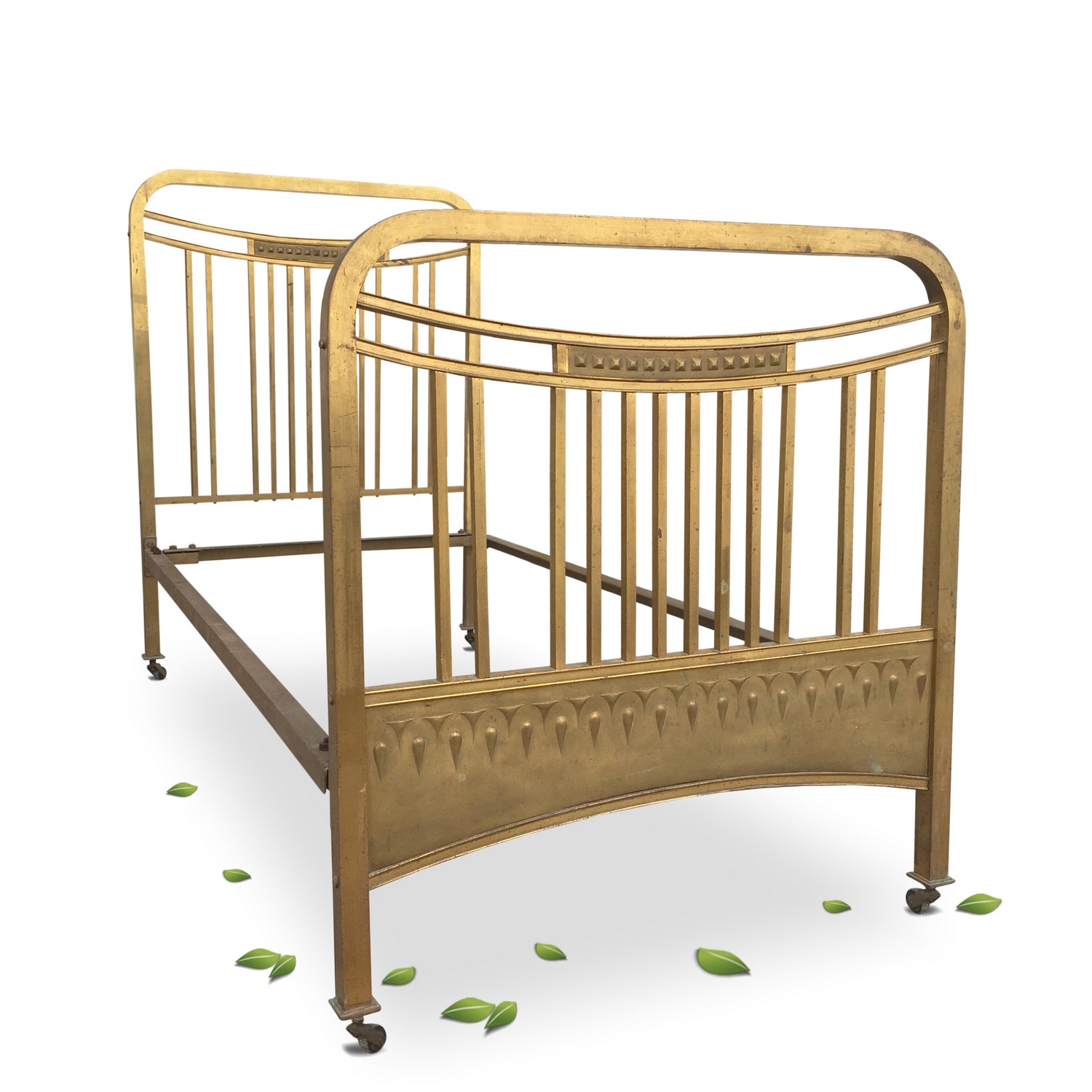 Messingbett Original Jugendstil Bettrahmen golden antik Bett Messing