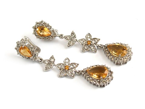 Ohrstecker 925 Silber gelbe Edelsteine traumhafter Schmuck handgefertigt Opernballschmuck