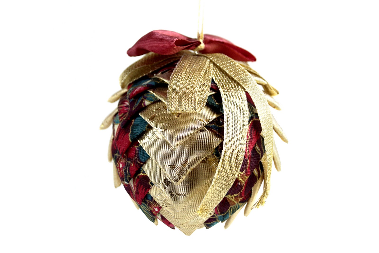 Christbaumkugel rot goldene Zapfen handgemacht Vintage