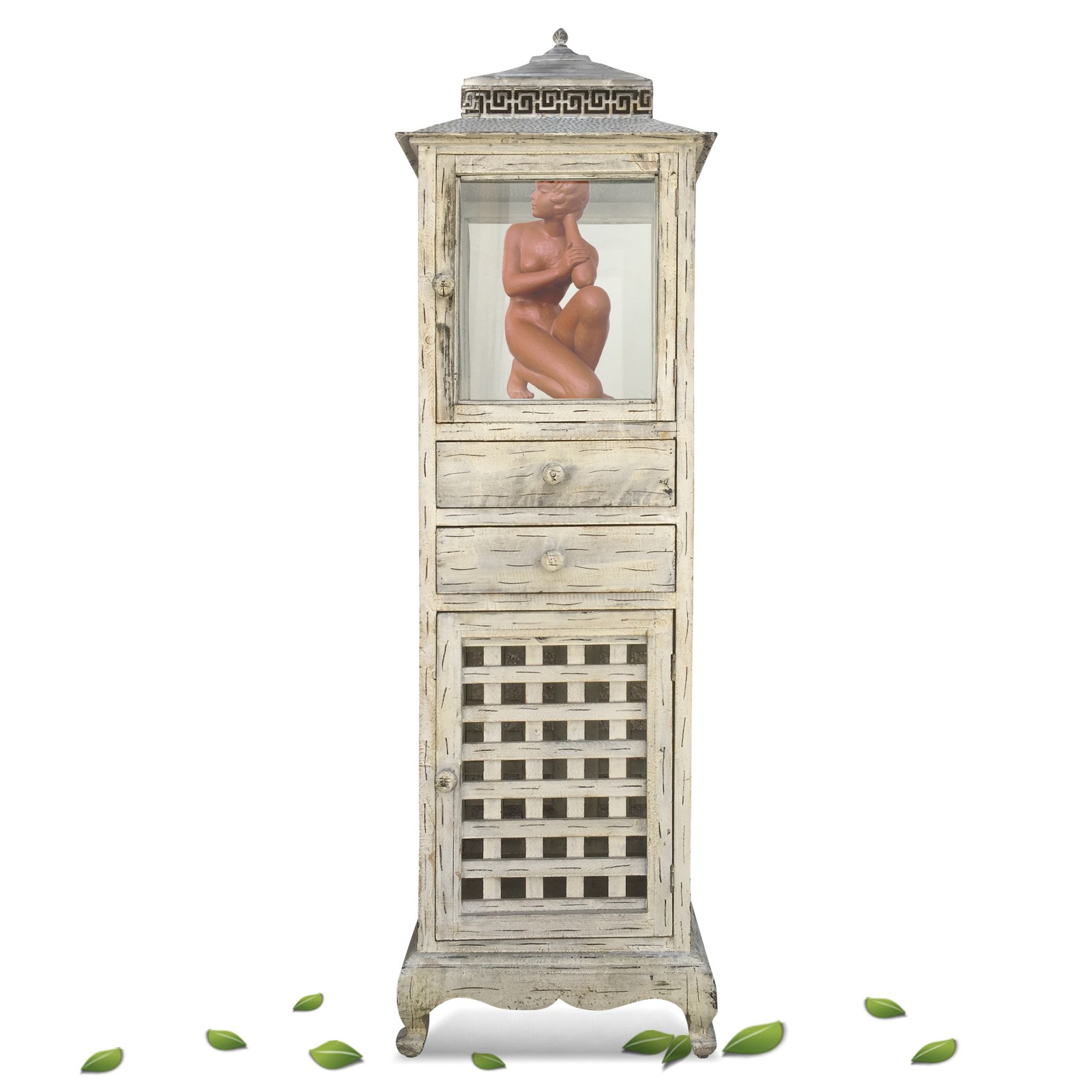 Laternenschrank creme Shabby Chic Landhausstil Holz Vitrine