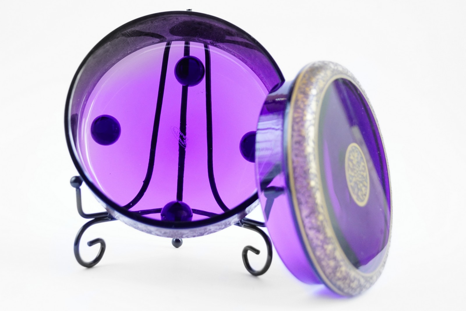 Deckeldose Schale Amethystglas Moser Karlsbad Amazonen signiert