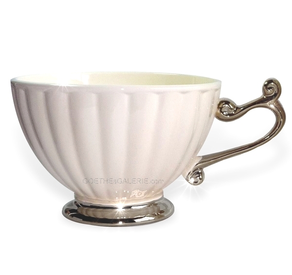 Teeschale Kaffeetasse Müslischale "Silvermaid" Keramik Creme "Jumbo Tasse" Mueslischale Keramik silber