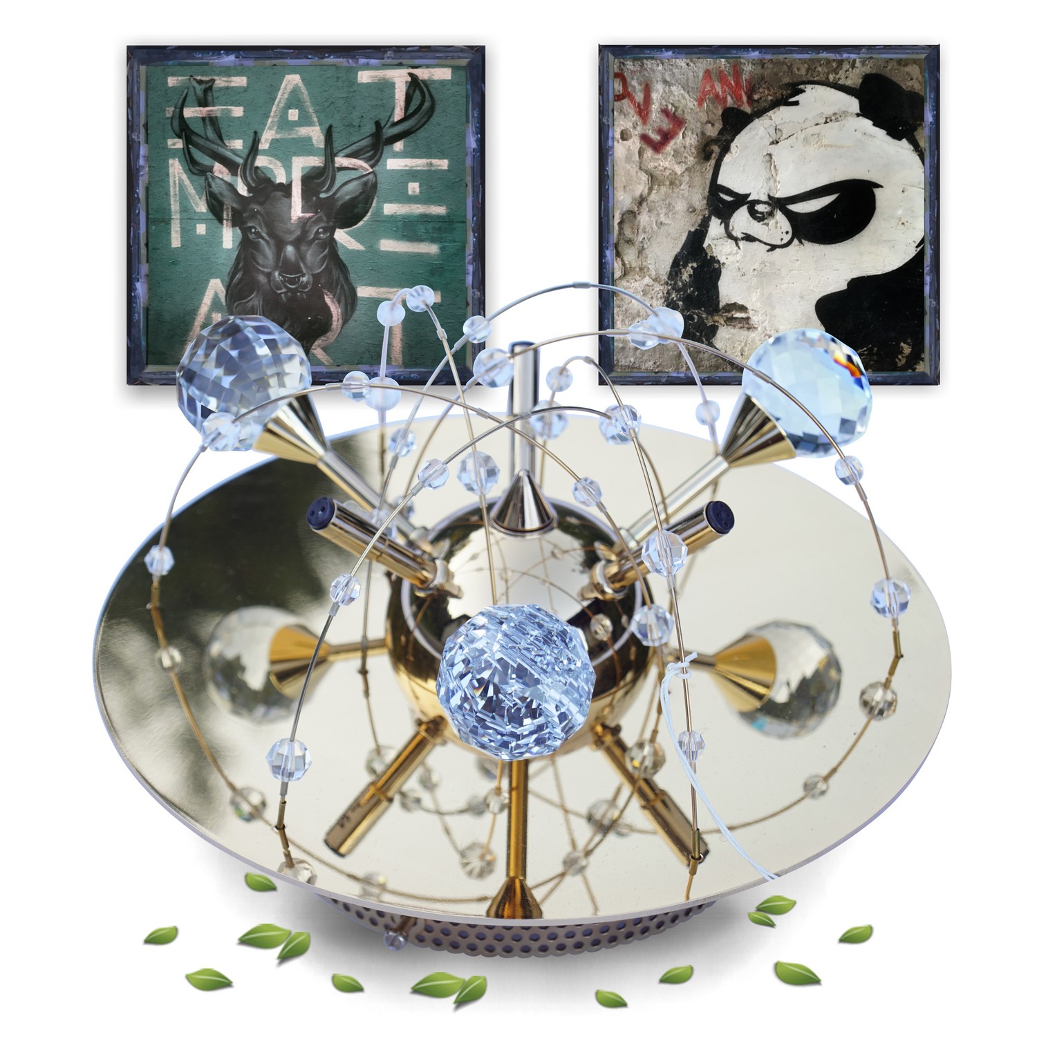 Luster Orion Wien Deckenlampe Wandlampe funklender Bleikristall Leuchter Chrom "Uranus" Spaceage Sputnik 24k vergoldet gold messing Lamp Design
