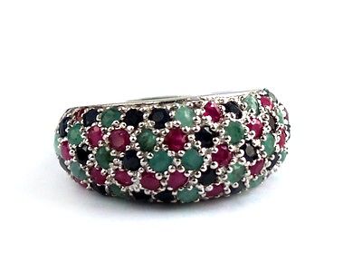 Ring Silber 925 Damenring echte Edelsteine RUBIN SMARAGD SAPHIR - Traum Schmuck!