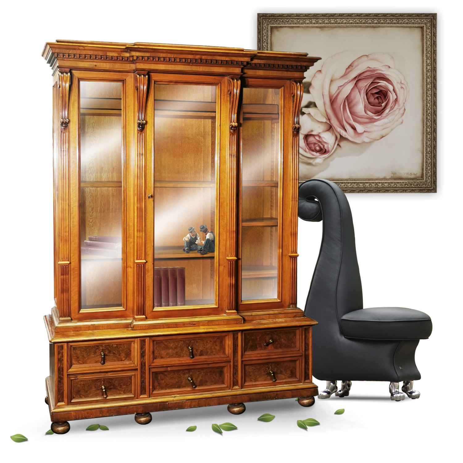 Bücherschrank antik Möbel Vitrine Historismus Geschirrschrank Bücherschrank antik Möbel Vitrine Historismus Geschirrschrank