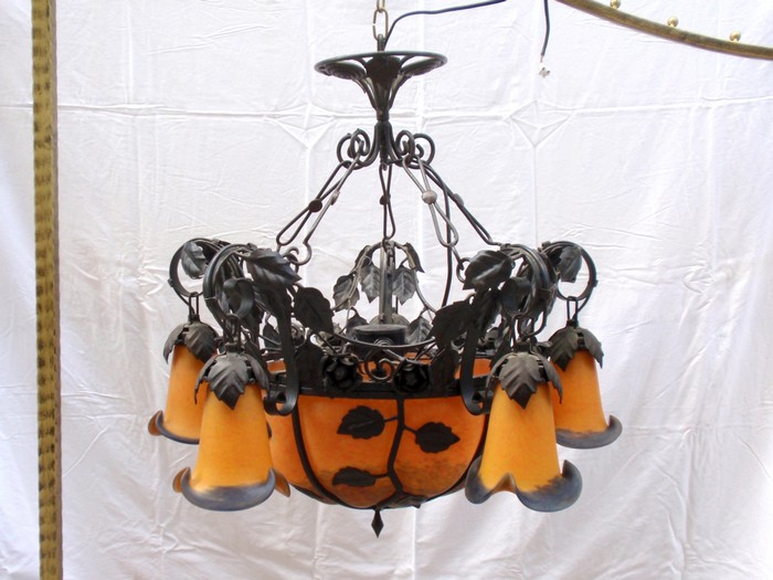 Luster Antike Hängelampe Glasschale Weintrauben Leuchter Weinblätter Kronleuchter Vintage