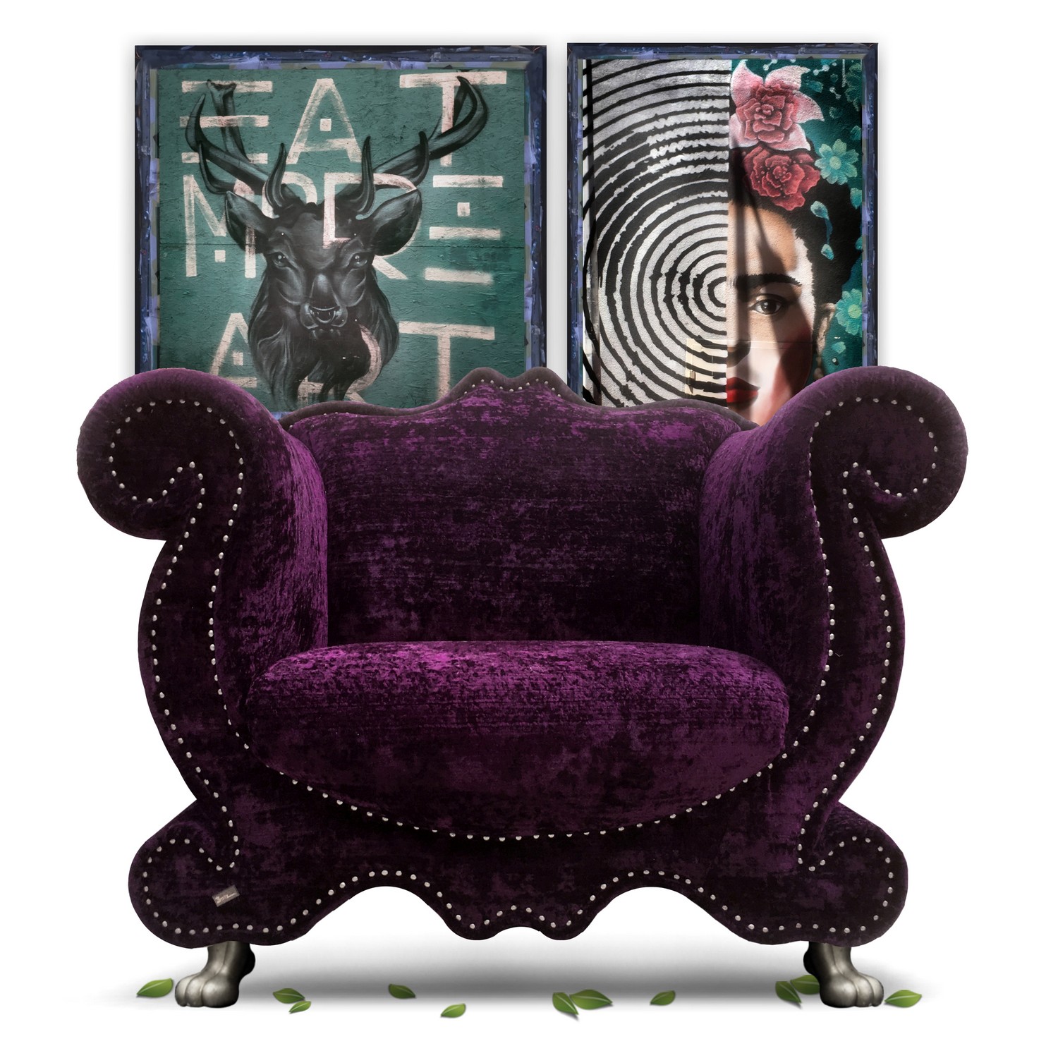 BRETZ Sofastuhl Emily lila Glamoursamt Stuhl Designklassiker Bretz Sofastuhl Stuhl Emily Sessel Gaudi Ohlinda Barock Schimmersamt violett lila grau Löwentatzen Füße