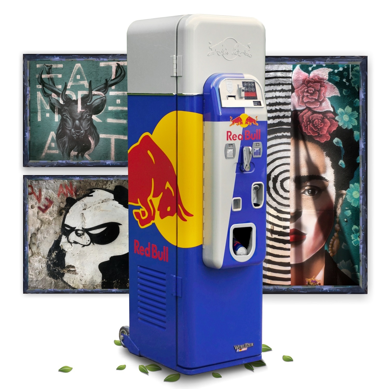 Wurlitzer Getränkeautomat Vending Retro Design Redbull Refrigerator Wurlitzer Getränkeautomat Vending Retro-Design Redbull Münzzähler Coins Kühlschrank