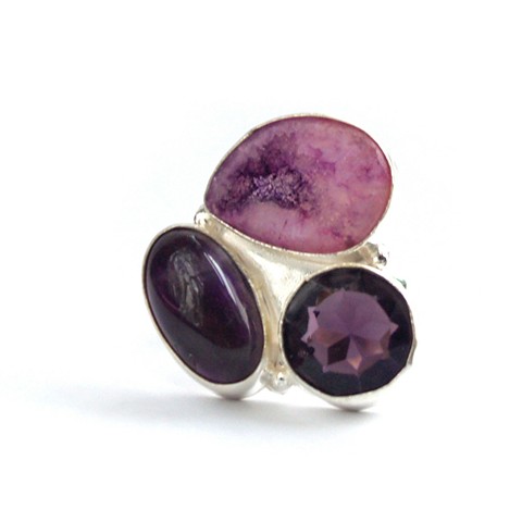 Funkelnder Ring 925 Silber Schmuck Damenring Geode Druse 925 Silber Ring rosa Steine