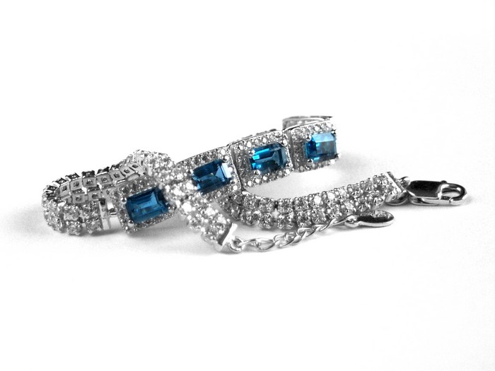 London blue Topas 925 Silber Armband Tennisarmband Zirkonia Edelsteine Schmuck