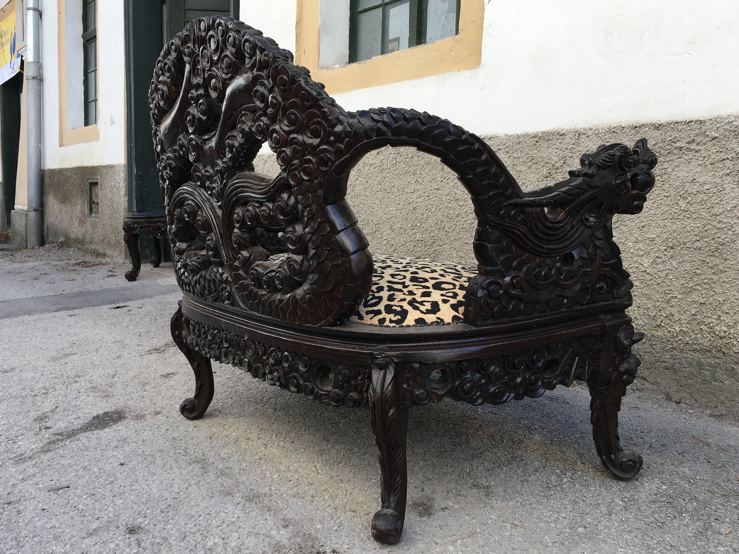 Sofa China Möbel Bench beschnitzt antik Loveseat Drachen Sitzbank Asiatika