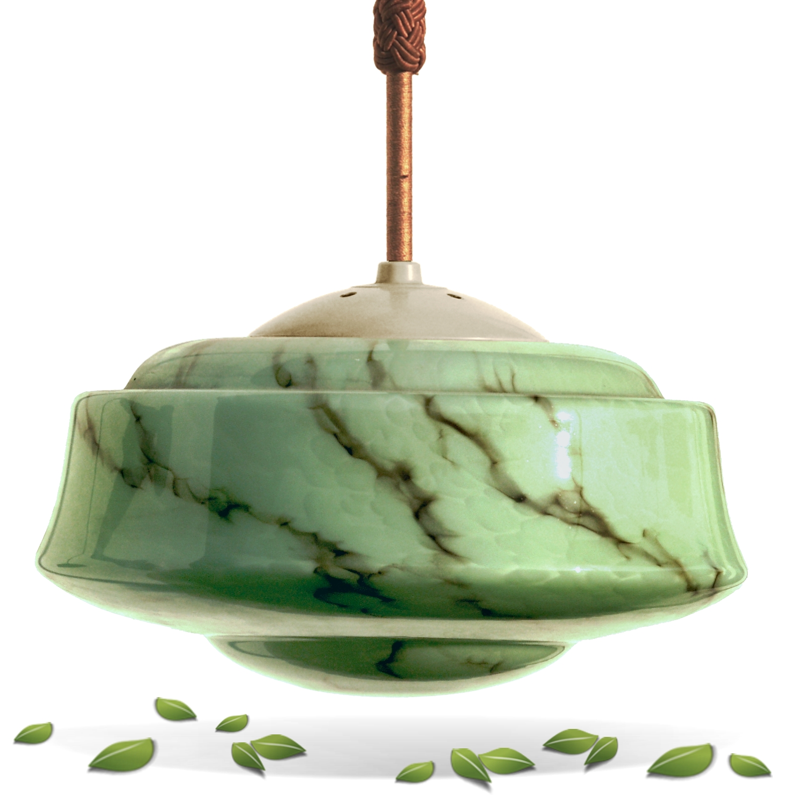 ArtDeco Leuchter marmorierter Glasschirm Hängelampe Lampenschirm Glas grün Artdeco antik Hängelampe