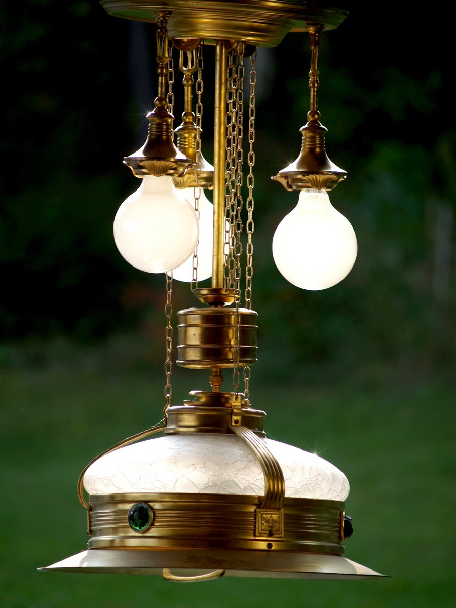 Jugendstil Luster Messing Glas