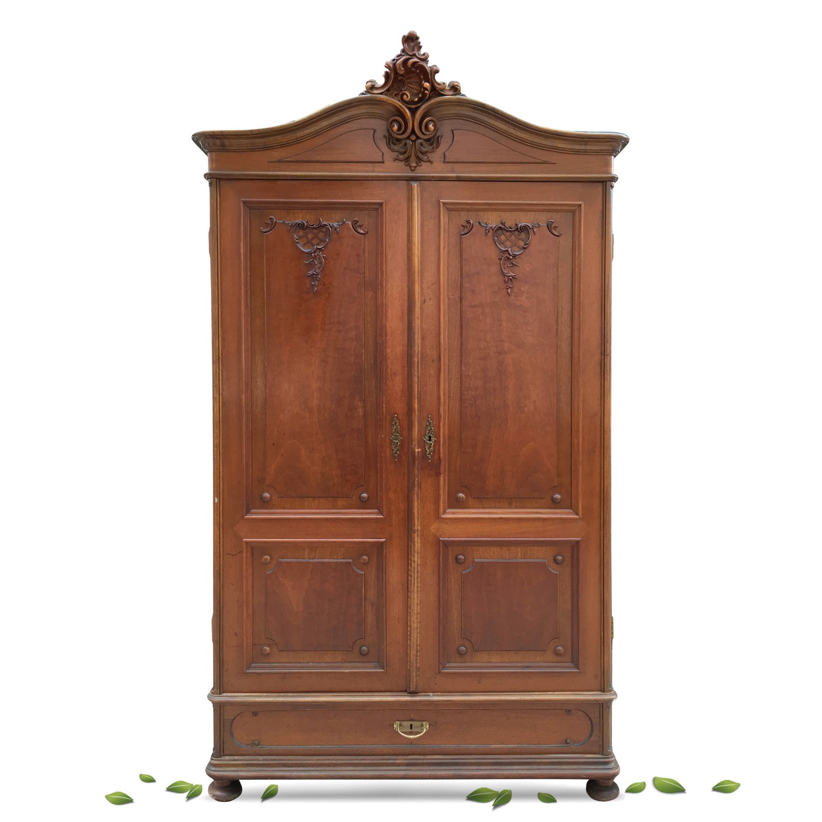 Historismus Kleiderschrank antik beschnitzt Nussholzfurnier Pfeifenbarock