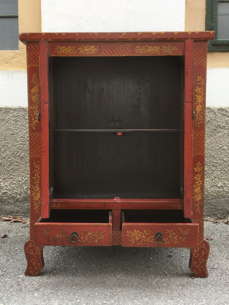 Kommode China rot gold Mönch Hochzeitsschrank