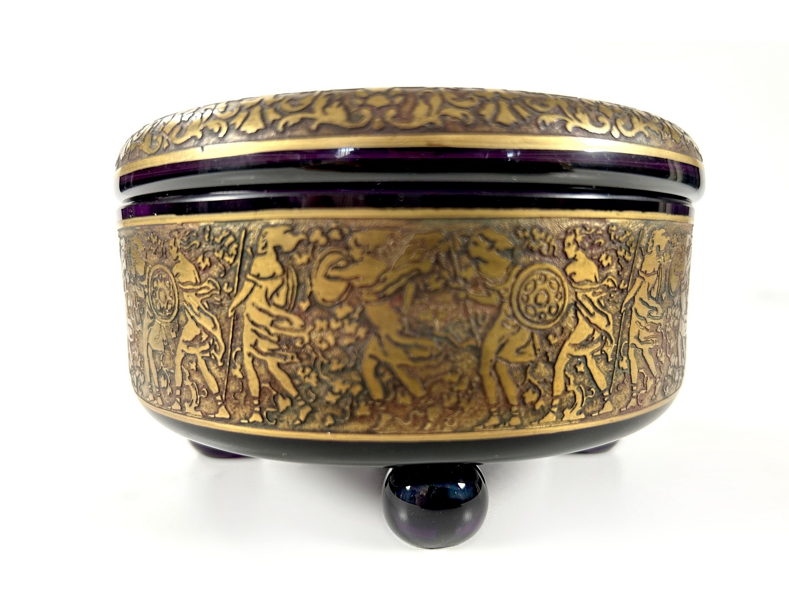 Deckeldose Schale Amethystglas Moser Karlsbad Amazonen signiert