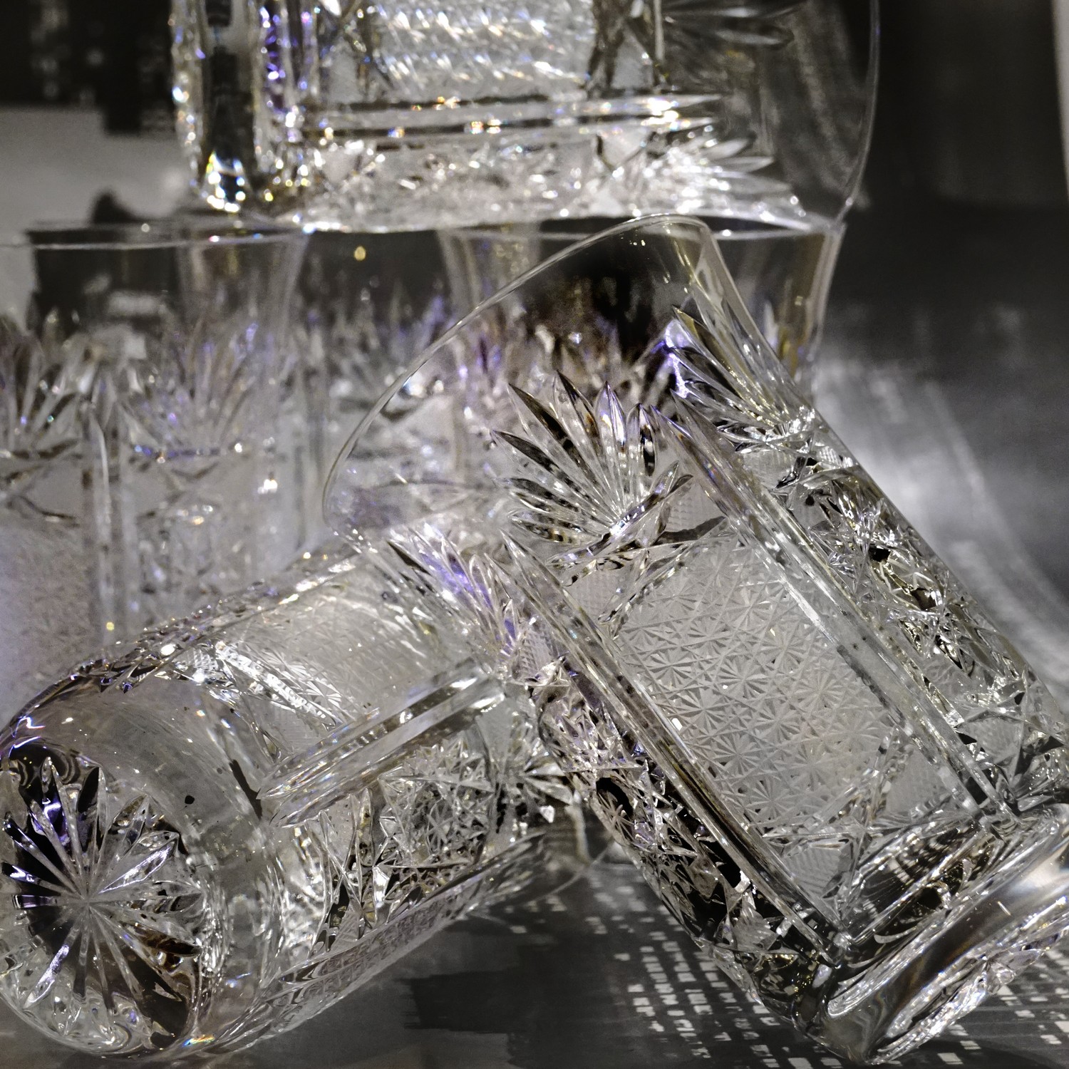 Bleikristall Gläser geschliffen Wassergläser Waffel Raute Schliff Bier Vintage neuwertig