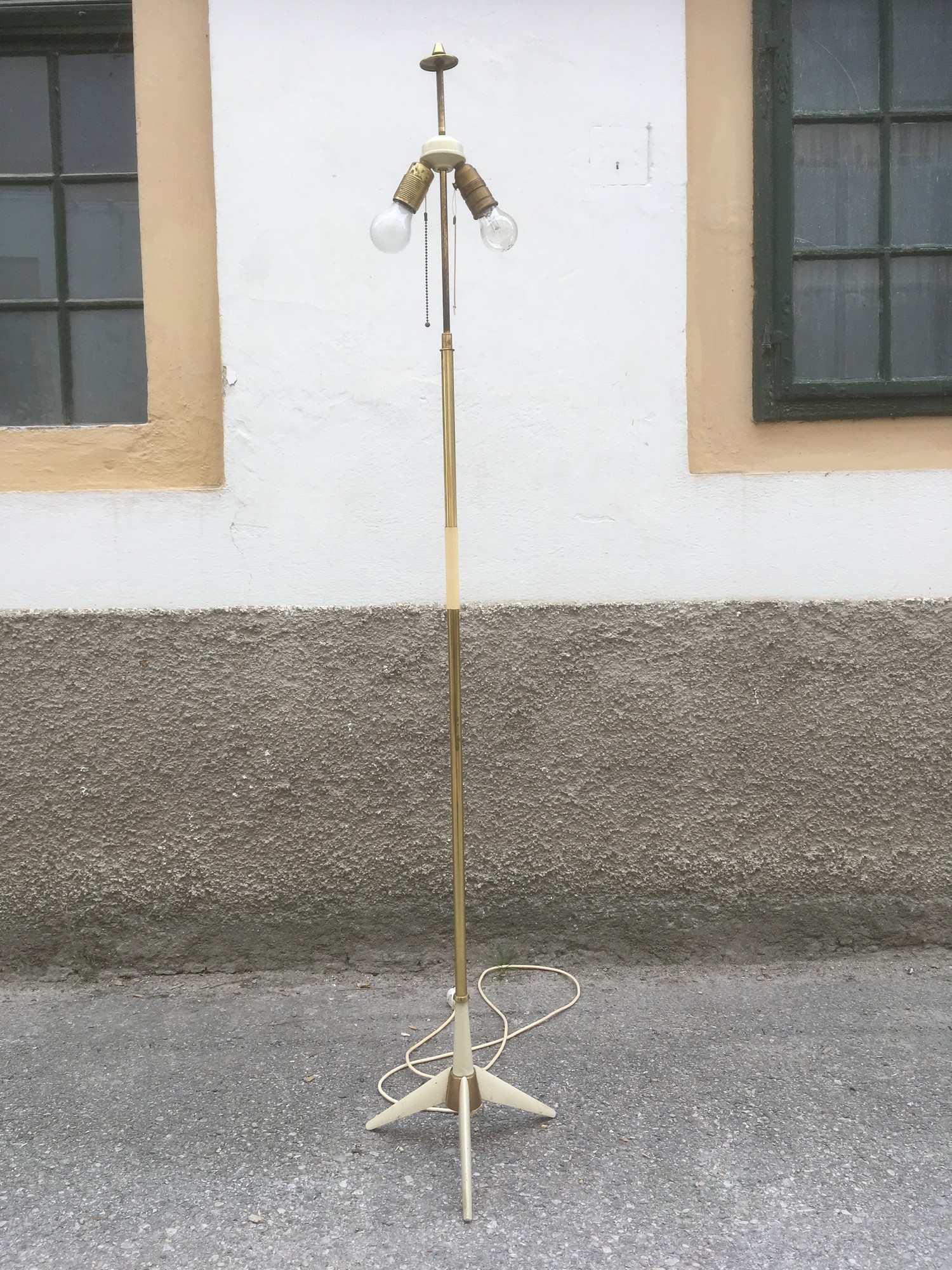 Midcentury Lampe antik creme Messing Retrodesign