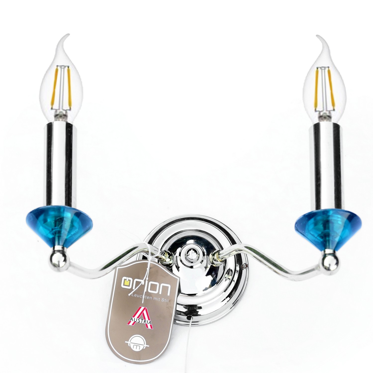 Wandleuchter Chrom glänzend 2-armig modernes Design Pamalux Leuchten Orion Wandlampe chrom blau