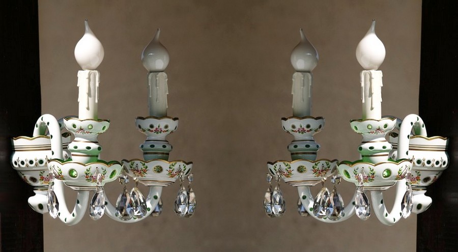Vintage Wandlampe Wandleuchte böhmisches Kristallglas grün weiß antiker Leuchter Vintage Wandlampe Wandleuchte böhmisches Kristallglas grün weiß antiker Leuchter
