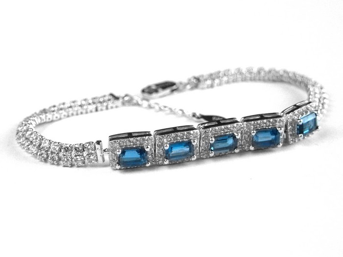 London blue Topas 925 Silber Armband Tennisarmband Zirkonia Edelsteine Schmuck