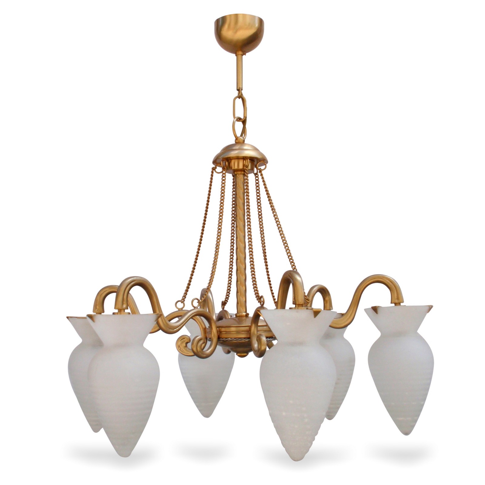 Luster Hängelampe Glas goldfarben Prearo Serie 1900 Leuchter Kronleuchter Empire Stil Messing Glas