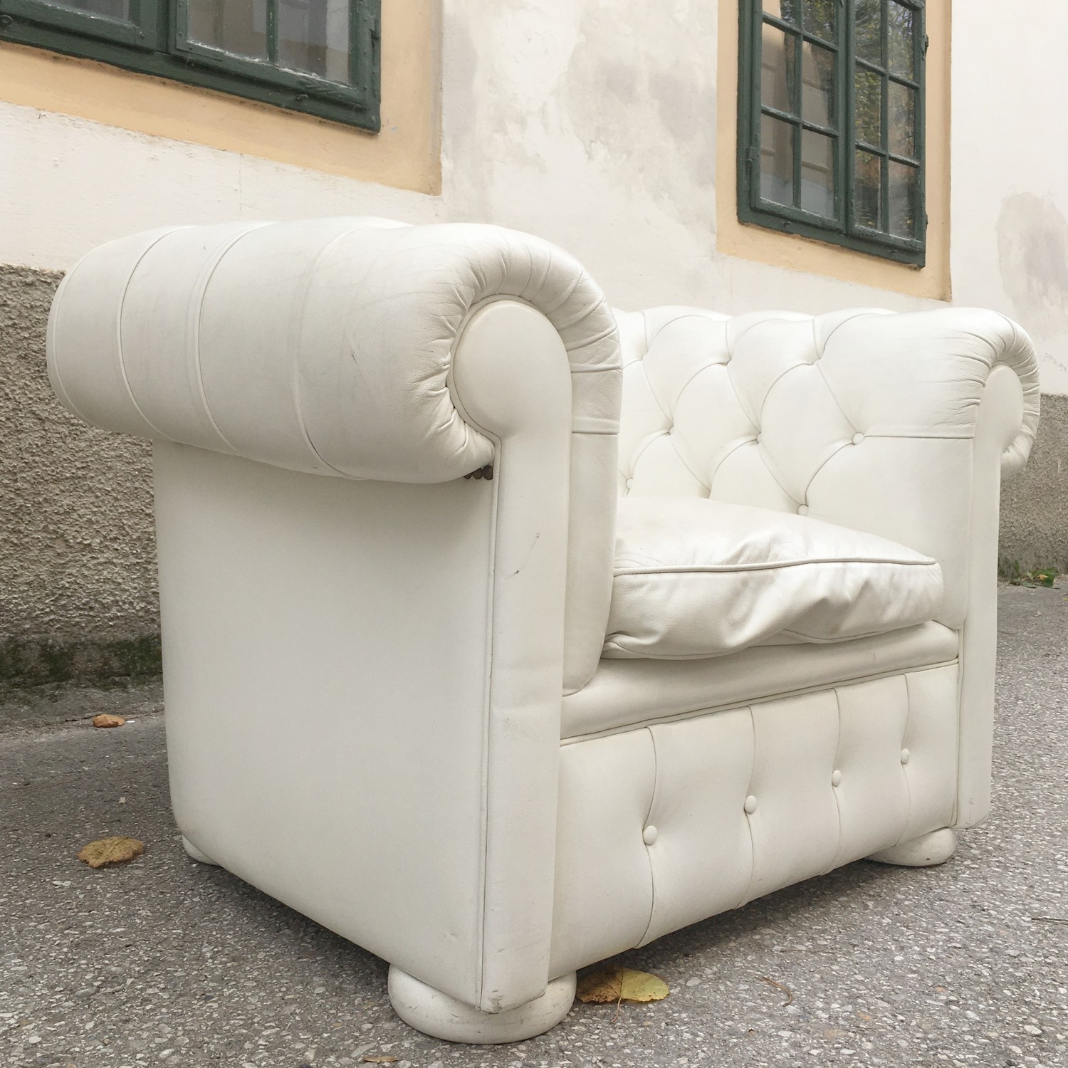 Sessel Stuhl Chesterfield Leder creme weiß Clubsessel Sofasessel