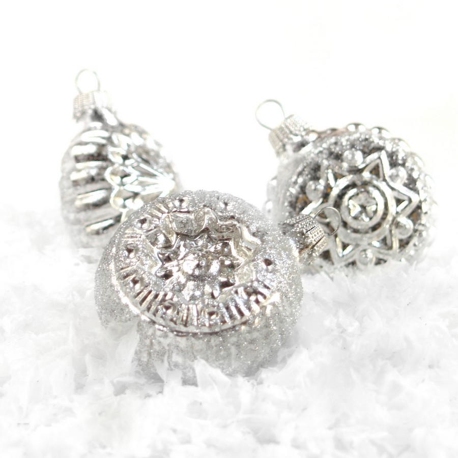 Lauscha Glas Christbaumschmuck Silber Glitter Reflex