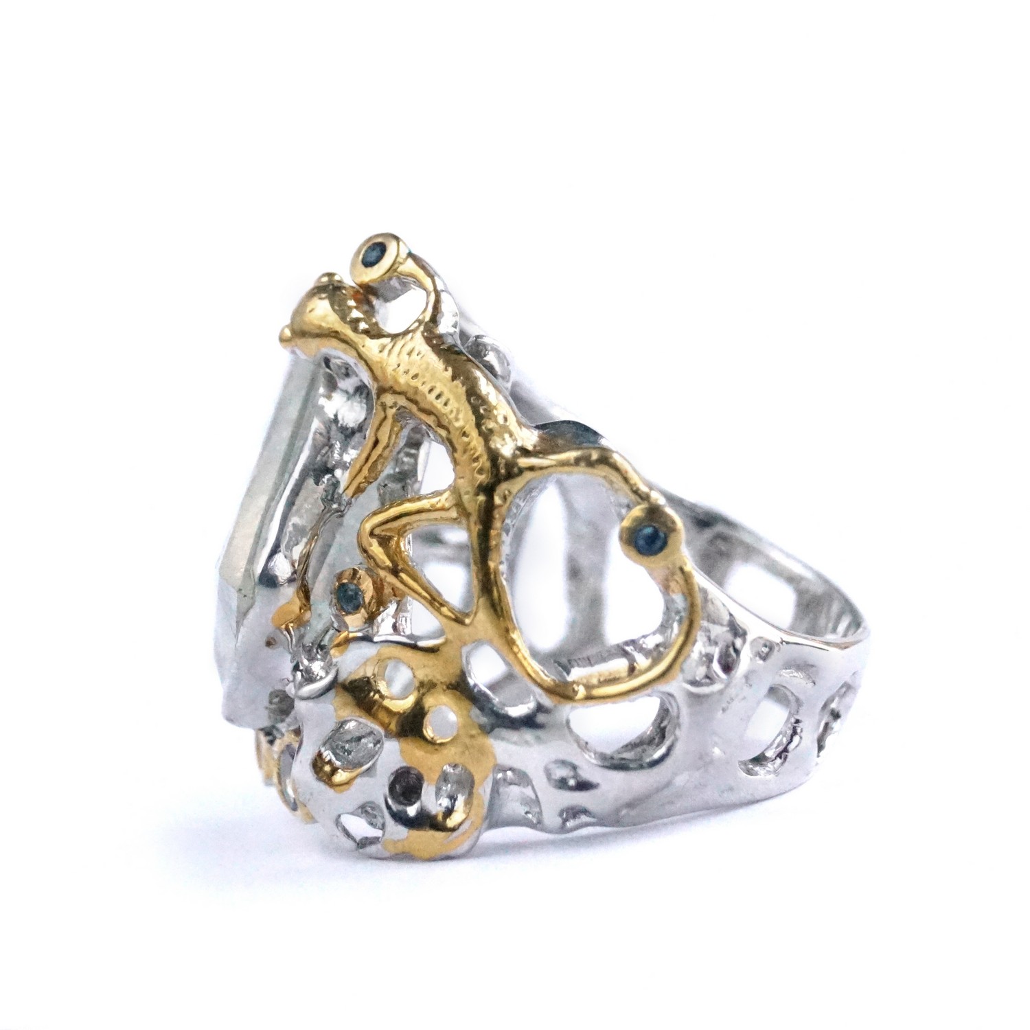 Ring 925 Silber Mondstein natürlich Tansanit Saphir Handarbeit